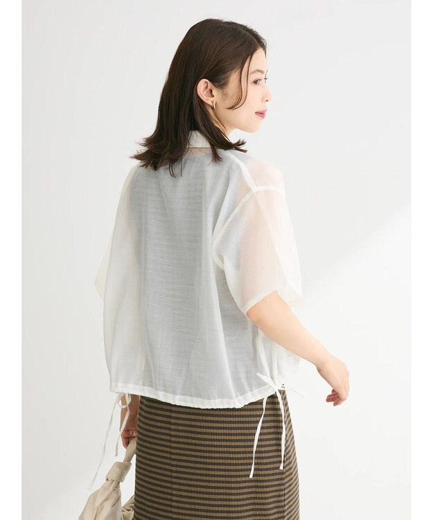 Green Parks シアー裾ドロストシャツ Off White