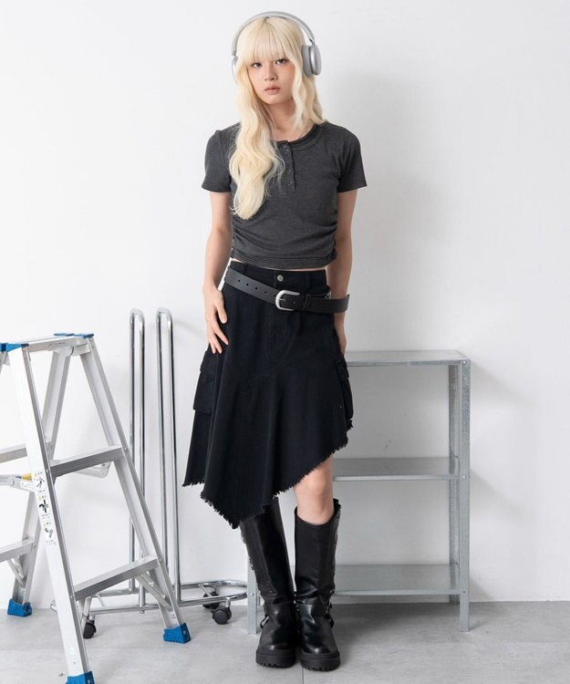 WEGO ヘンリーネックレイヤードT ダークグレー