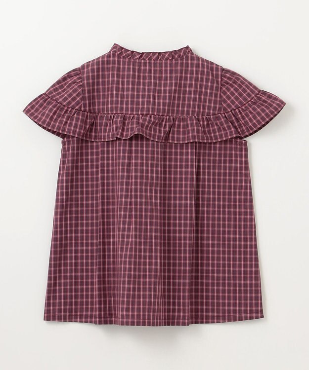 組曲 KIDS 【150-160㎝】チェックラッフル ブラウス ラズベリー系3