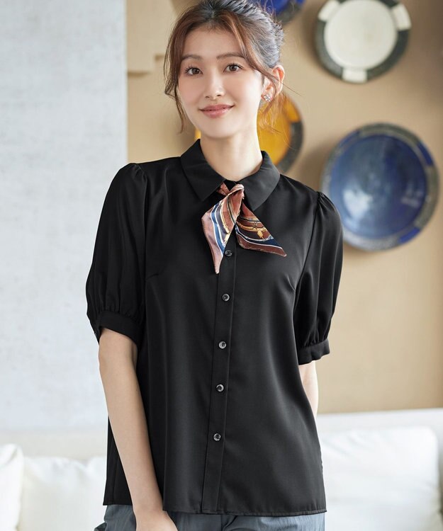 Tiaclasse L 【新色追加】パフスリーブシャツブラウス ブラック