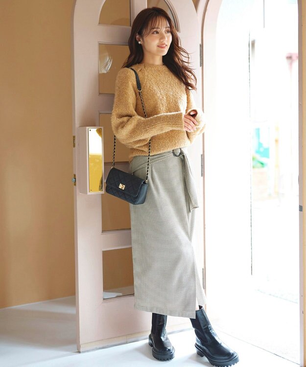 Feroux 【洗える】バックルデザイン タイトスカート ベージュ系2