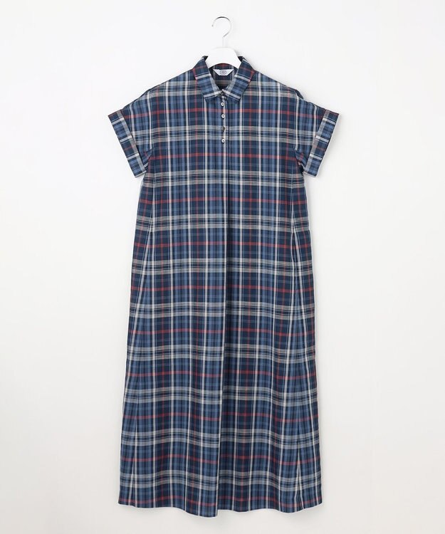 J.PRESS LADIES S コットンリネン Light マドラスチェック シャツ ワンピース ネイビー系