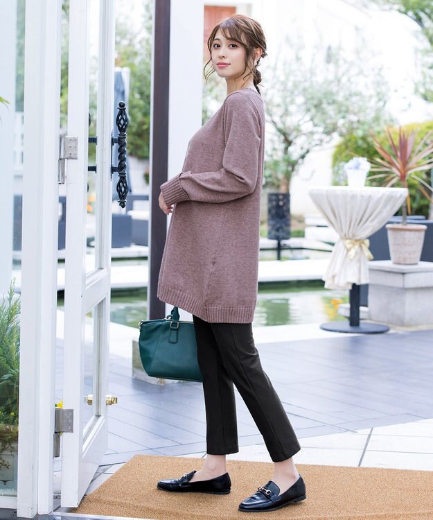 Tiaclasse 【洗える】Vネックリブニットチュニック モカ