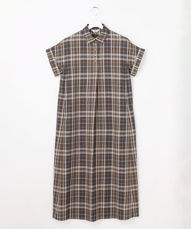 J.PRESS LADIES S コットンリネン Light マドラスチェック シャツ ワンピース ブラウン系