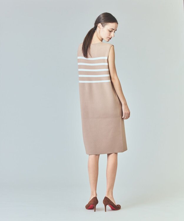 GRACE CONTINENTAL ボーダーパールワンピース キャメル