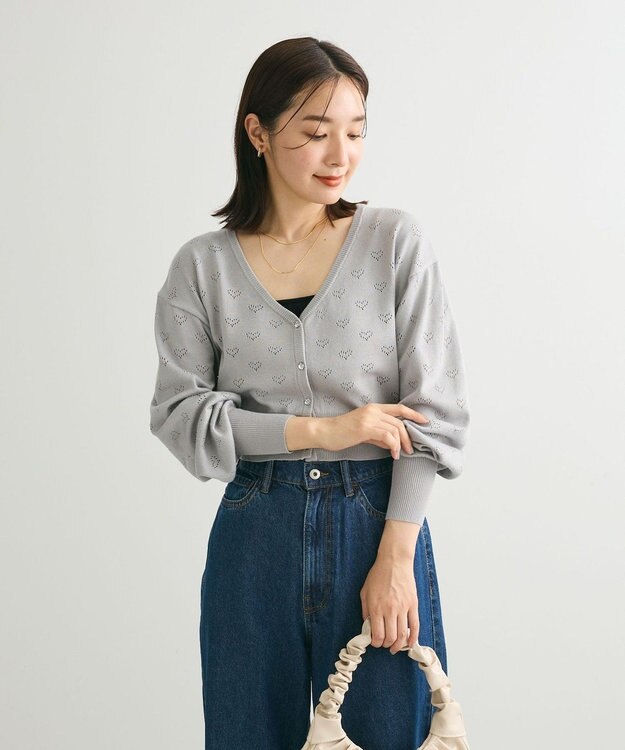 Green Parks ・ｓｗｉｎｇ　ｂｙ　ハート柄スカシニットカーディガン