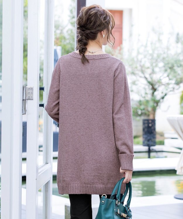 Tiaclasse 【洗える】Vネックリブニットチュニック モカ