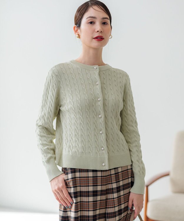 組曲 L 【前後着用可】コットンカシミヤ混2WAYケーブル ニット ピスタチオ系