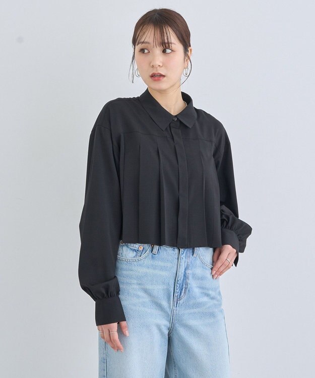 earth music&ecology タックプリーツショートシャツ Black