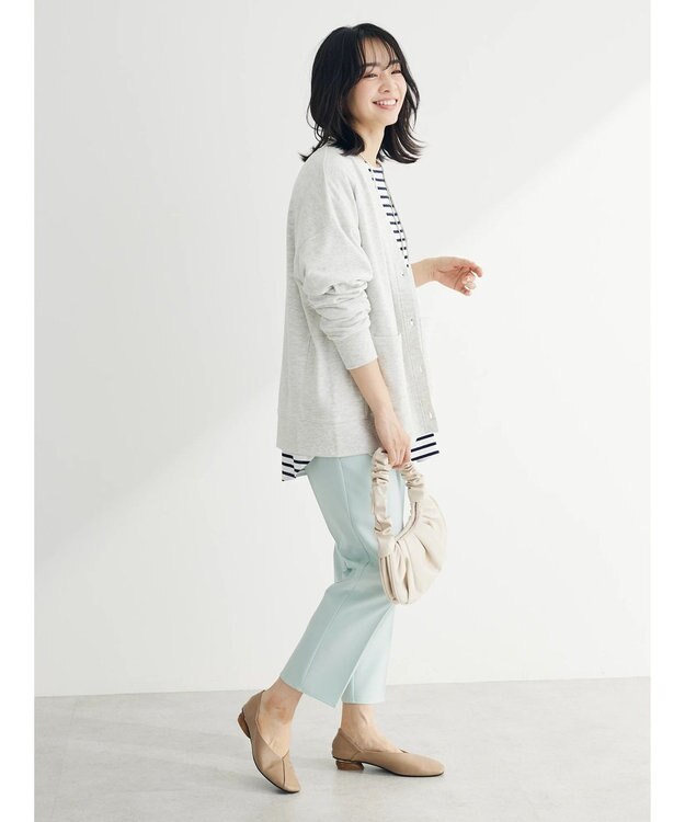 Green Parks ミニ裏毛Ｖネックカーディガン Gray Mixture