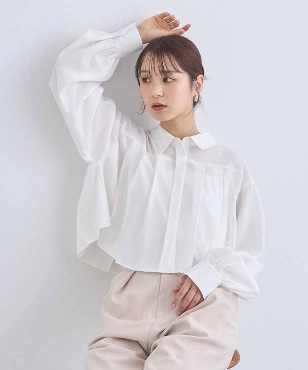 earth music&ecology タックプリーツショートシャツ Off White