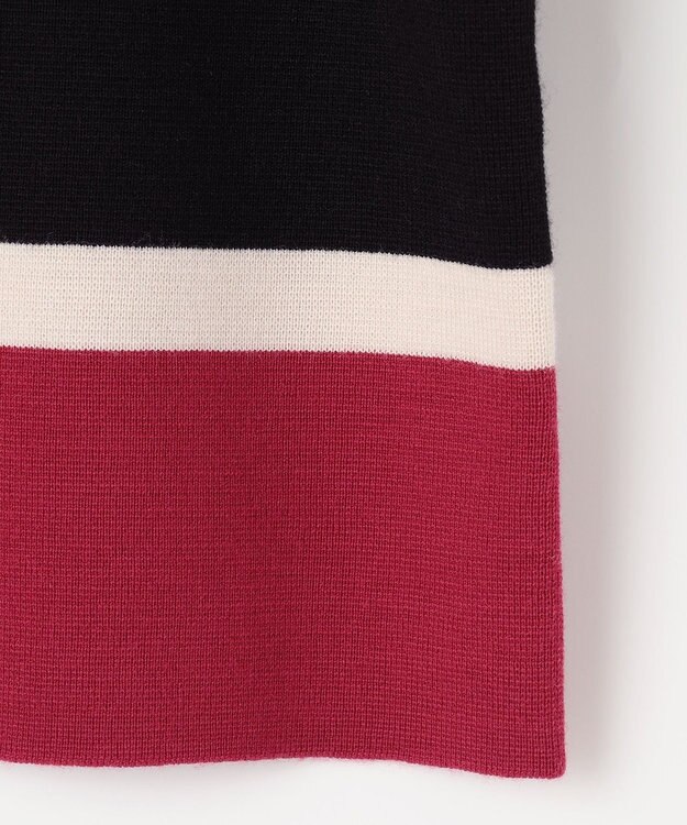 自由区 S 【洗える】ウールミラノボーダー ニット レッド×シャンパンベージュ×ブラック