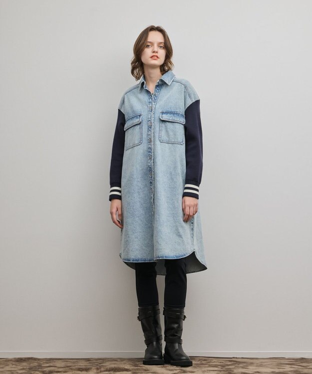 GRACE CONTINENTAL ニットスリーブデニムワンピース サックス