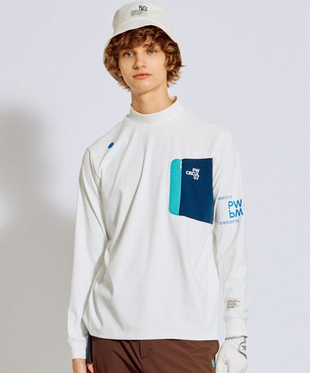 PW CIRCULUS 【吸水速乾 / UV遮蔽率99.5% UVカット / ストレッチ】【MEN】ロングスリーブ ポケットモックT ゴルフ ホワイト系