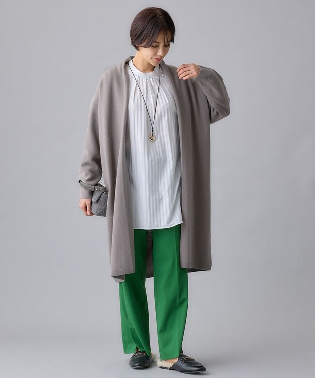 自由区 【洗える】T/R/Wストレッチストレート パンツ グリーン系