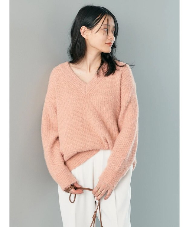 AMERICAN HOLIC モールヤーン片畦Ｖネックニットプルオーバー Pink