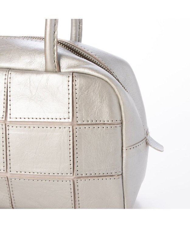 UNBILLION ピークスピーク PEAKS PEAK / 牛革パッチワーク横長ボストン シルバー