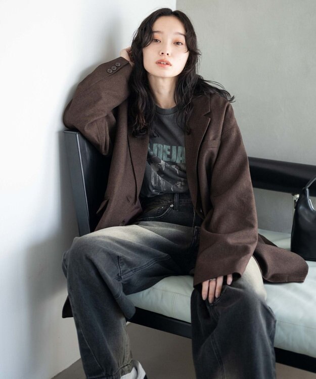 WEGO ボクシーテーラードジャケット ダークブラウン