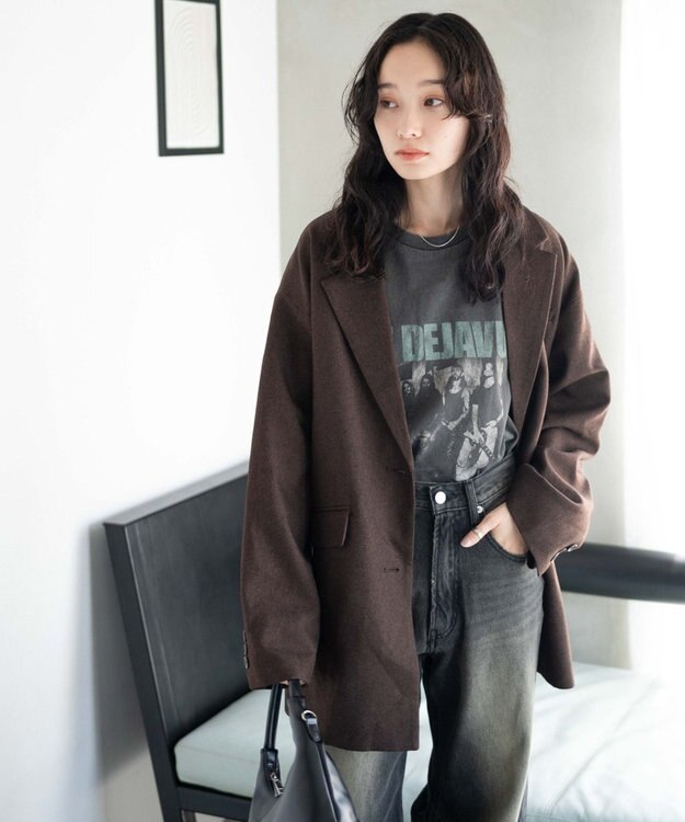 WEGO ボクシーテーラードジャケット ダークブラウン