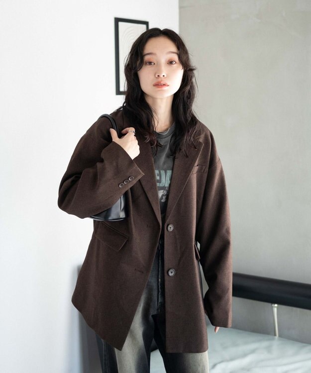 WEGO ボクシーテーラードジャケット ダークブラウン