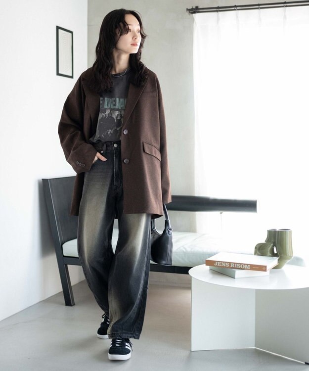 WEGO ボクシーテーラードジャケット ダークブラウン