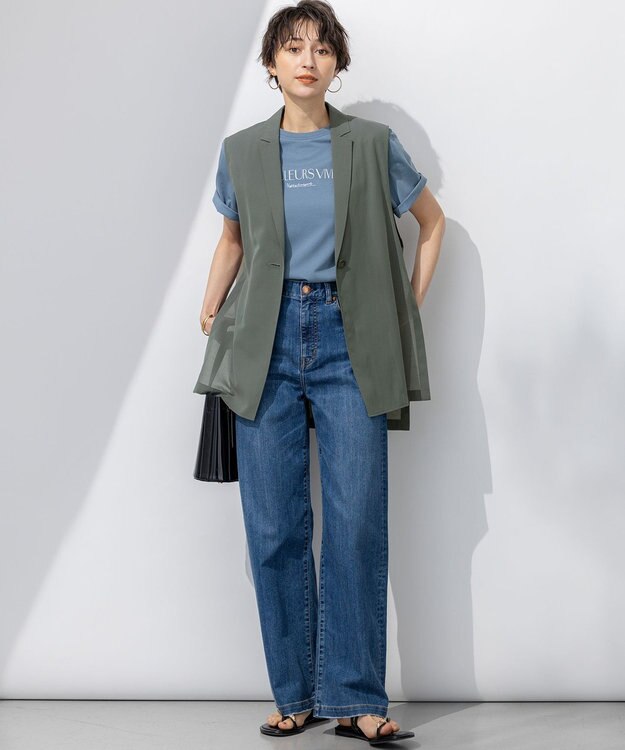23区 【接触冷感】23区DENIM サマー ストレート ワイド パンツ ウォッシュドブルー系