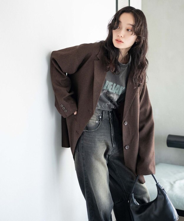 WEGO ボクシーテーラードジャケット ダークブラウン