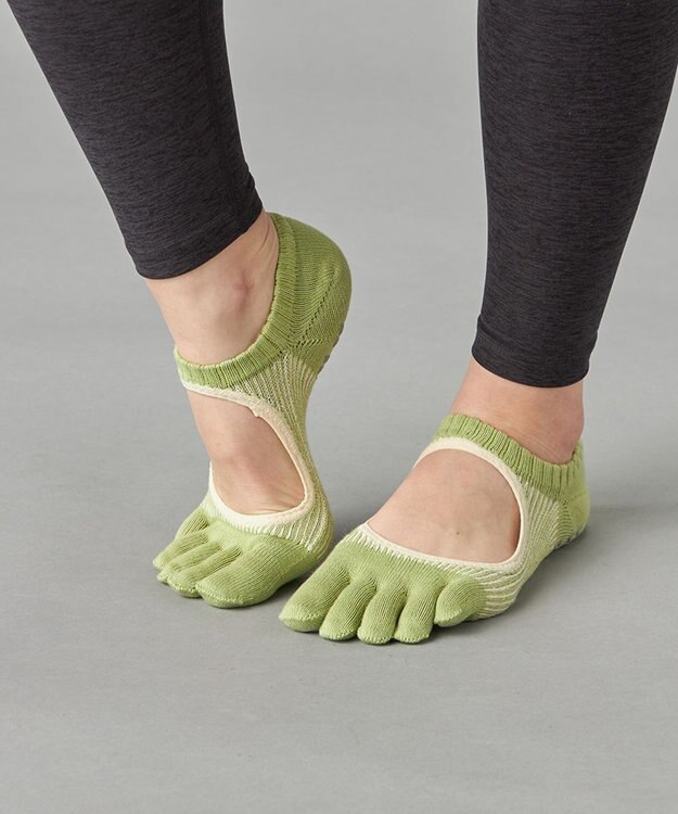 Chacott 140203 ラメストライプカバー　５本指ソックス ライムグリーン