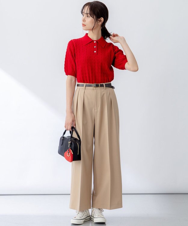 組曲 ドライタッチツイル ワイドパンツ ベージュ系