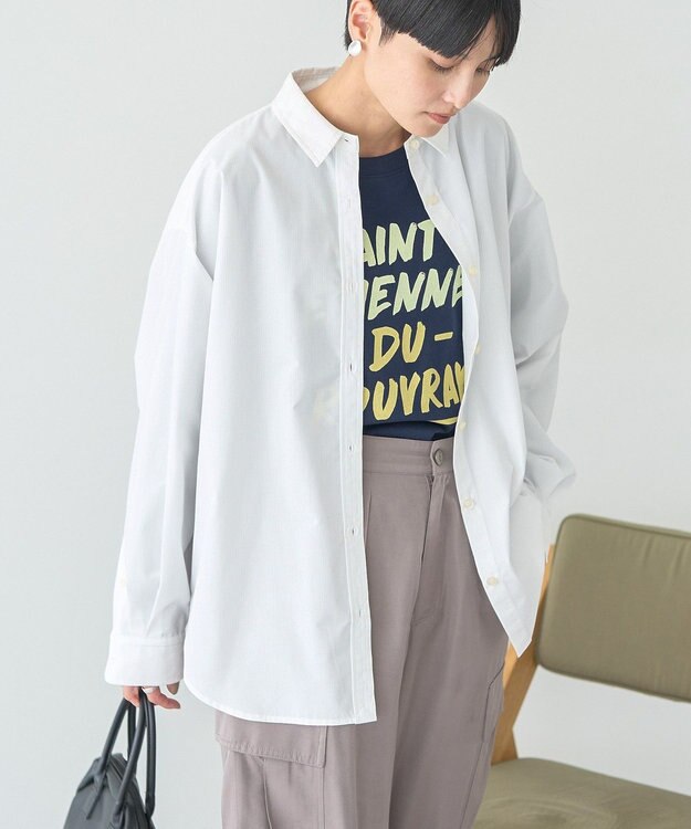 AMERICAN HOLIC イージーケアブロードシャツ Stripe White