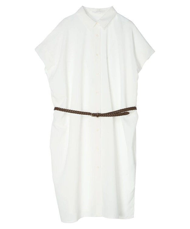 Green Parks ＳＥＴ２点　合皮ベルト＋ミディシャツワンピース Off White