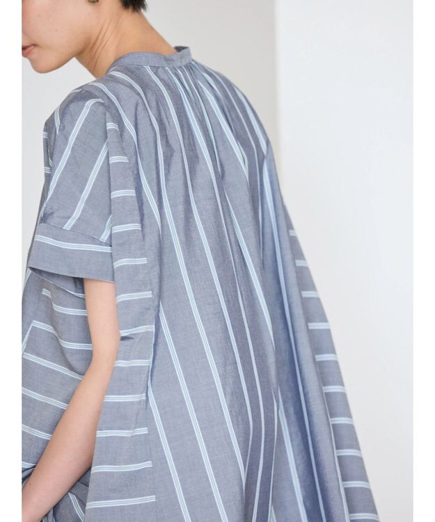 AMERICAN HOLIC 接触冷感フレンチスリーブ切り替えフレアブラウス Stripe Navy