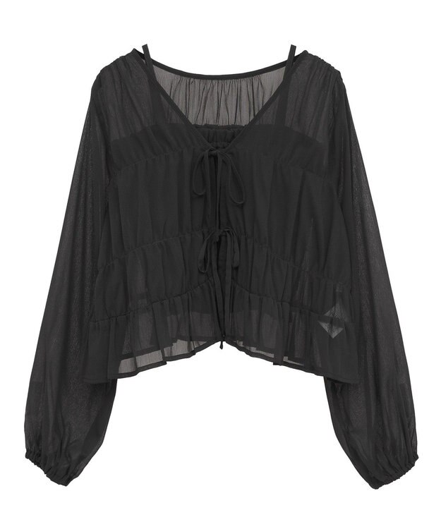 earth music&ecology ＳＥＴ２点シアーシャーリングブラウス＋インナー Black