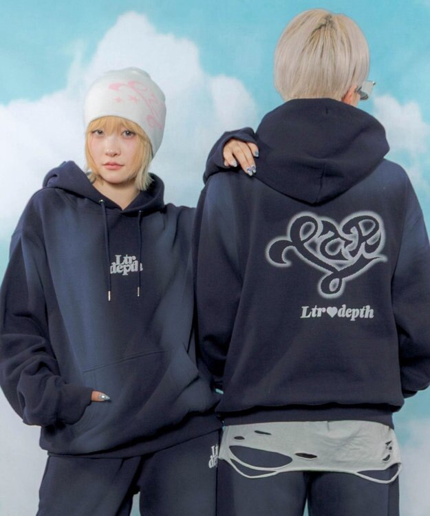 WEGO 【ユニセックス着用ITEM】ハートモチーフプルパーカー ネイビー