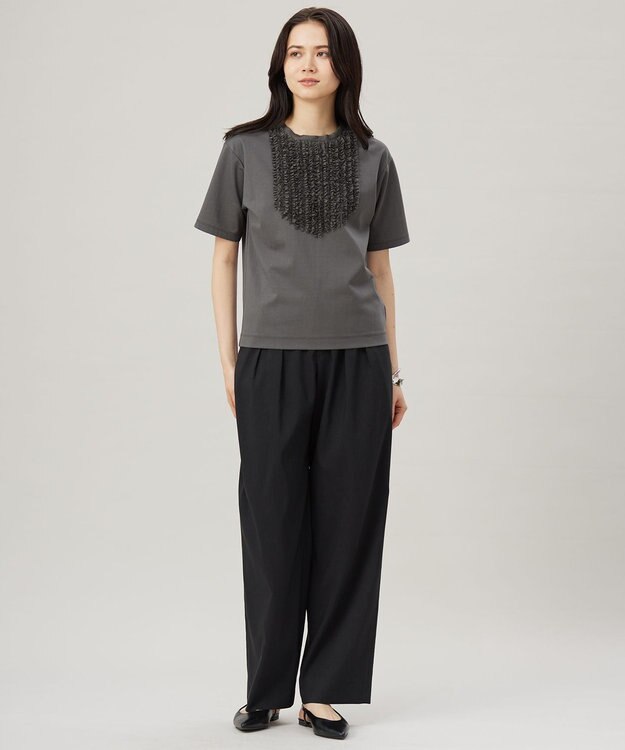 自由区 L 【接触冷感・UVカット・洗える】ベビーフリル Tシャツ スレート