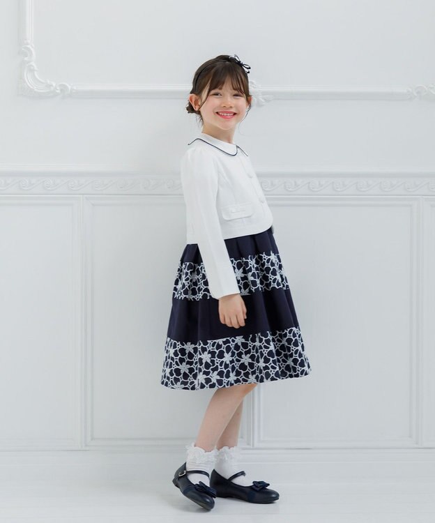 組曲 KIDS 【110-140㎝】フラワーパネルボーダー ワンピース ネイビー系