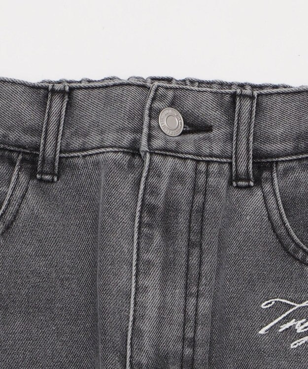 WEGO 刺繍ロゴバレルレッグパンツ デニムブラック