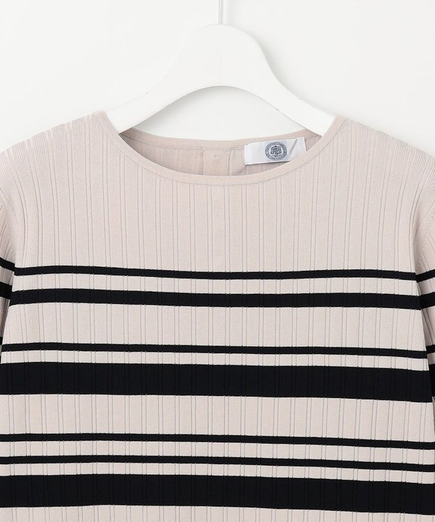 J.PRESS LADIES L 【洗える】レーヨンエリートストレッチ ボーダー ニット ベージュ×ネイビー系