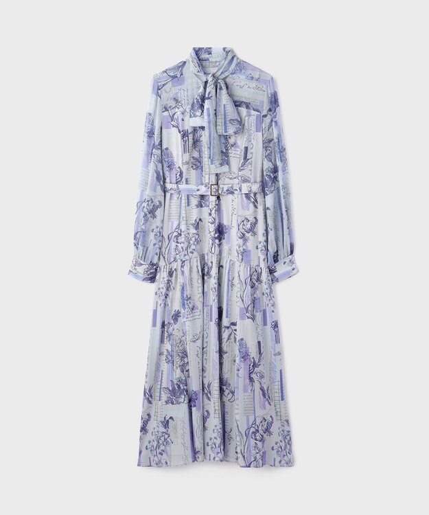 GRACE CONTINENTAL ロゴフラワ－プリントボウタイワンピース ブルー