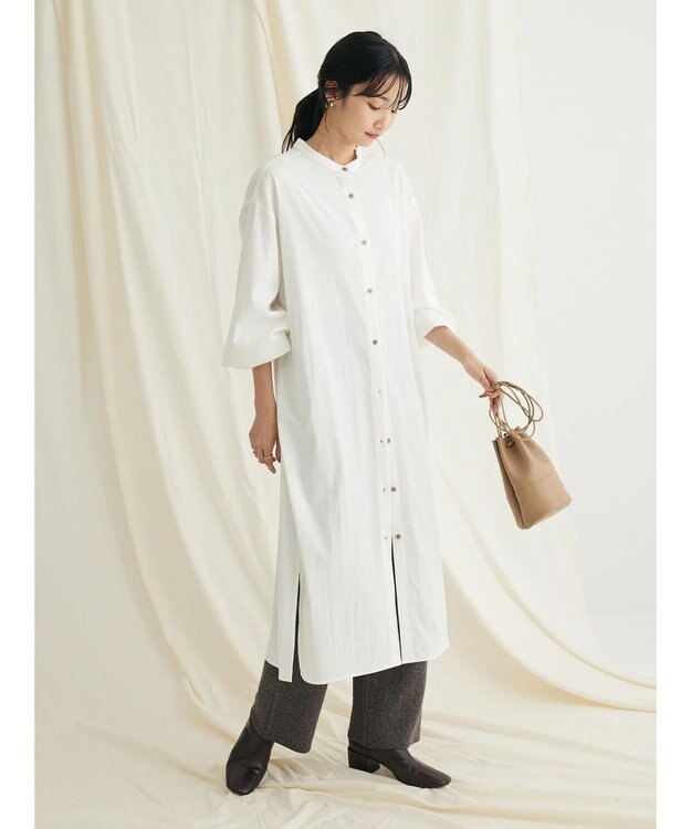 CRAFT STANDARD BOUTIQUE レーヨンデシンバンドカラーワンピース Off White