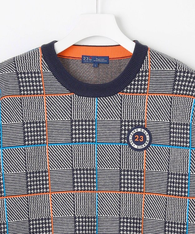 23区GOLF 【MEN】チェックジャガード　クルーネック  ニット ネイビー系3