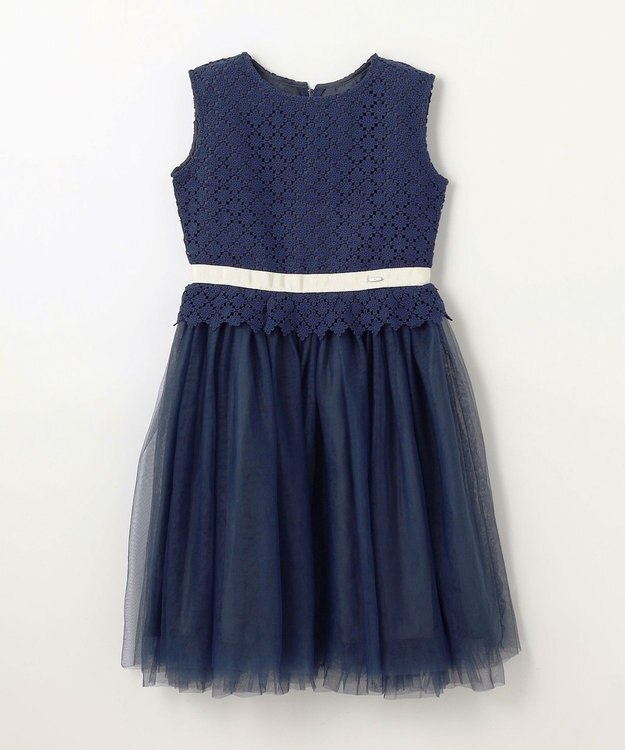 組曲 KIDS 【150-160㎝】フラワーレース ドレス ネイビー系