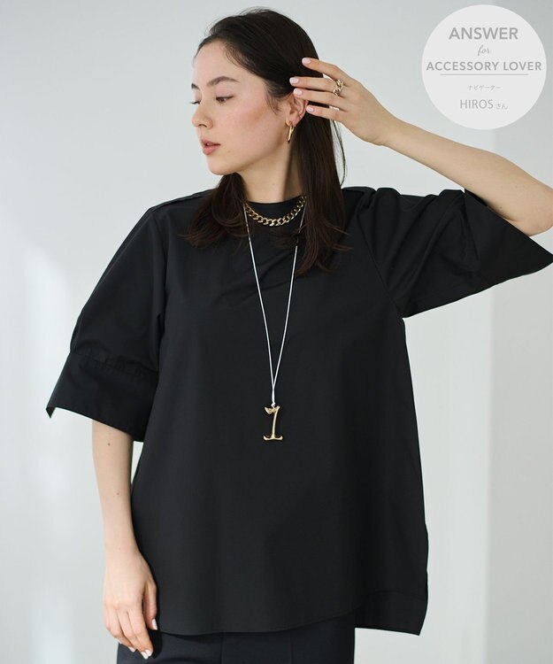 #Newans 【ANSWER for アクセサリーLOVER】ビッグカフスクルーネックブラウス ブラック系