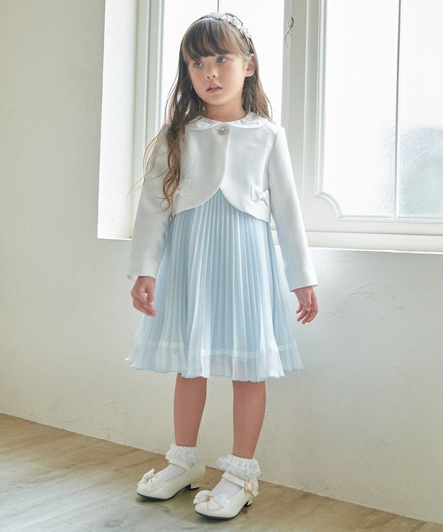 ANY KIDS 【2点セット】ジャケット＋シフォンプリーツワンピース サックスブルー