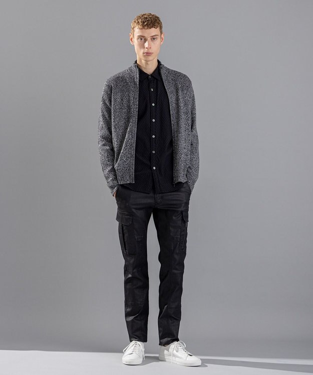 JOSEPH HOMME シルクバルキーハニカム　ジップアップニット ブラック系