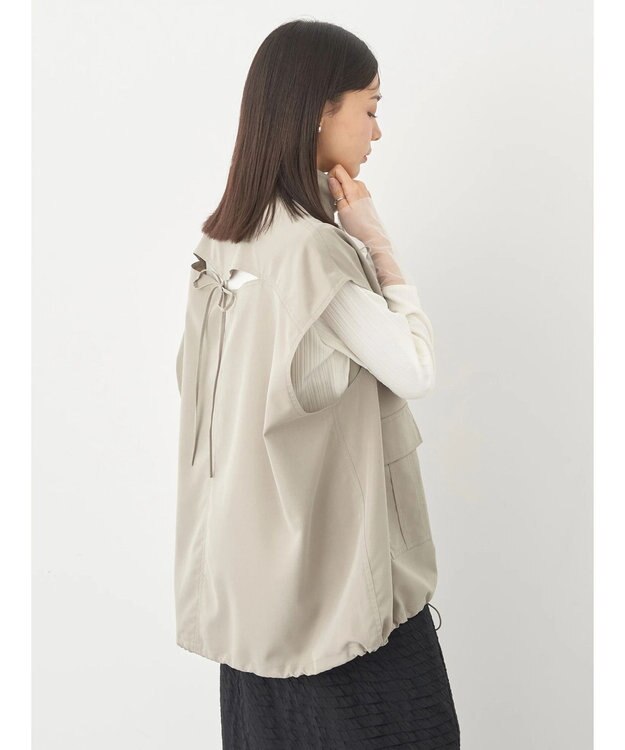 earth music&ecology ミリタリースタンドカラーベスト Light Khaki