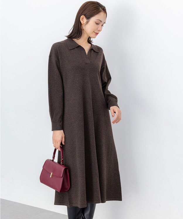 組曲 【加藤ローサさん着用】スキッパーニット ワンピース ダークブラウン系