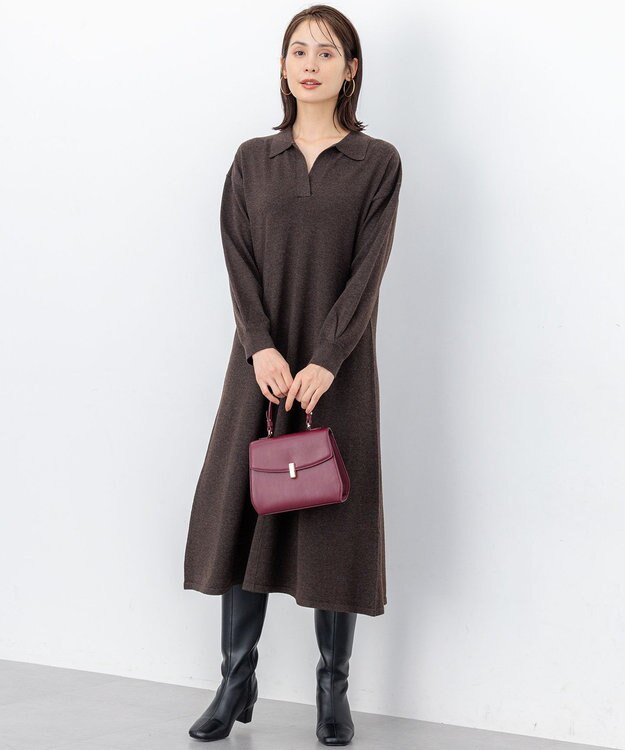 組曲 【加藤ローサさん着用】スキッパーニット ワンピース ダークブラウン系