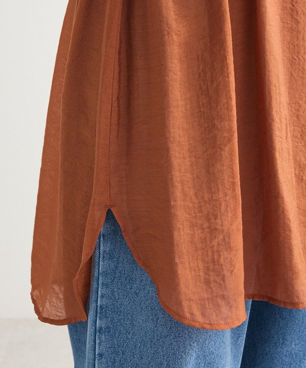 Green Parks バンドカラー比翼タック袖チュニック Terracotta