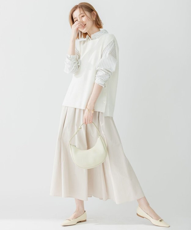 23区 【洗える】ハイカウントライトタフタ ギャザースカート ベージュ系